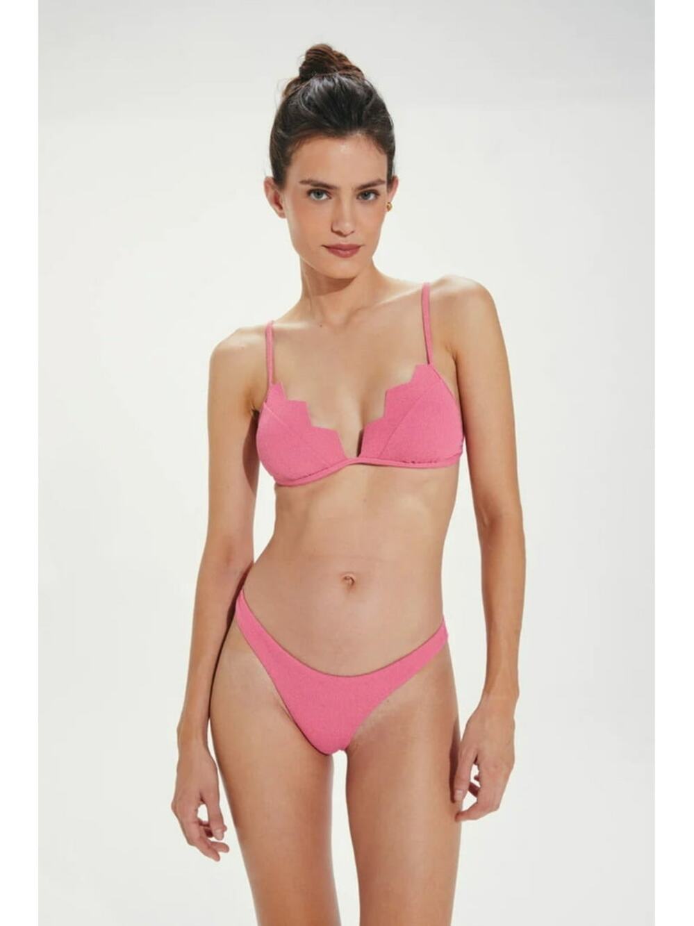 ViX Firenze Imani Tri Parallel Pink Geometric Cut Bikini Swimsuit Top Size XL